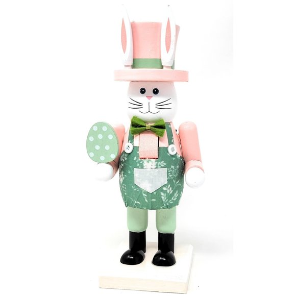 Easter Bunny Spring Holiday Egg Rabbit 9" Wood Nutcracker - Picture 3 of 4